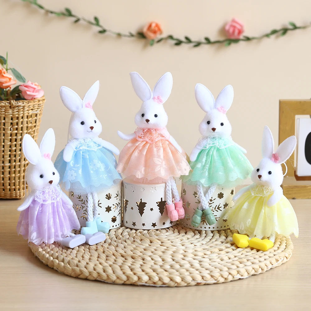 Easter Bunny Hanging Ornaments Pastel Purple Green Blue Yellow Skirt Rabbit Doll Figurine Kids Gifts Spring Easter Decorations