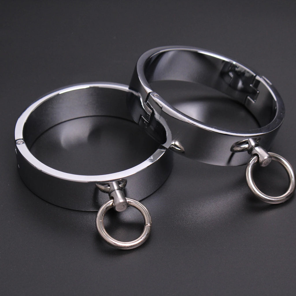 Stainless Steel Slave Handcuffs Restraint Rings Wrist Lock Ankle Cuffs Restraints Legcuffs Erotic Slave Sex Furniture Adult Toys
