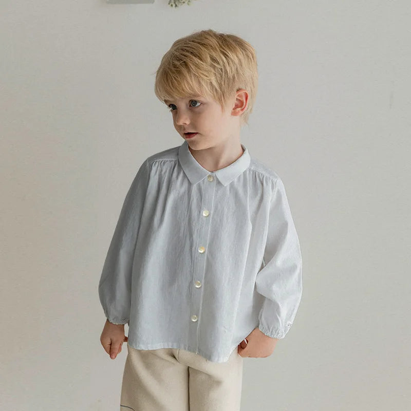Children Boys T-shirt Autumn Turn Down Collar Solid Color Simple Toddler Kids Boys Blouses Versatile Infant Baby Boys Undershirt Children T-shirt