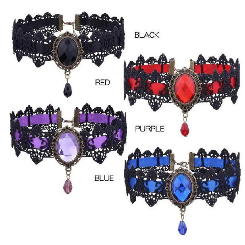 Sexy Gothic Chokers Crystal Black Lace Neck Choker Necklace Jewelry