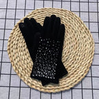 Fashion Diamonds Glove Women Vintage Winter Touch Screen Full Finger Warm Windproof Cycling Driving Female Gloves Mittens