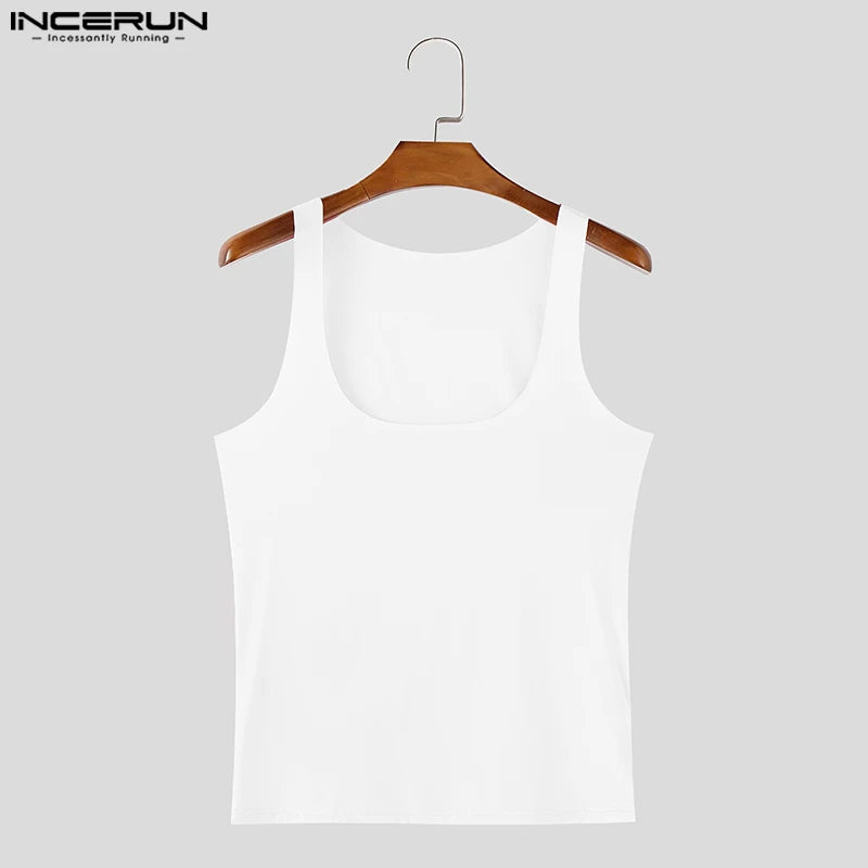 Summer Men Tank Tops Fashion Sexy Sleeveless Tops INCERUN Casual Streetwear Tops Tee Oversize Solid Color Men's Clothing Tank