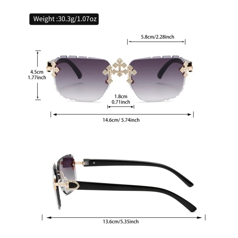 New Frameless Fashion Glasses for Men and Women, High-Definition Lenses with Textured Inlaid Rhinestones, Trendy Frame Design, Suitable for Daily Casual Wear, Perfect Gift Choice