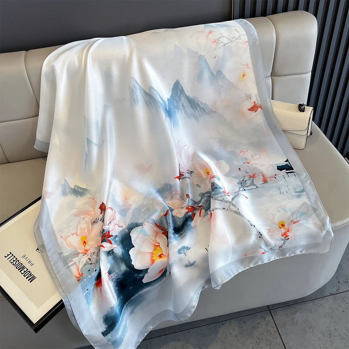 New Women Scarves Spring Summer Autumn Luxury Print Thin Light Satin Scarf Fashion Wrap Shawls 55 Colors Elegant Bandana Poncho