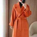 100% Wool Coat Women's Wear 2025 Autumn/Winter Fashion Temperament Double sided Cashmere Coats with Belt Elegant Long Overcoat