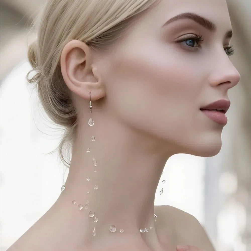 Water Drop Necklace Transparent Raindrop Earrings Jewelry Accessories for Women Minimalist Ice-Clear Dewdrop Elegant Party Gifts
