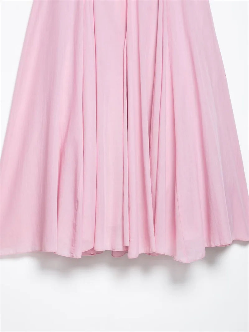 Women's Skirt New Summer 2025 Pink Pleated Midi Skirt A hem looks slim Casual and versatile Fresh and fashionable