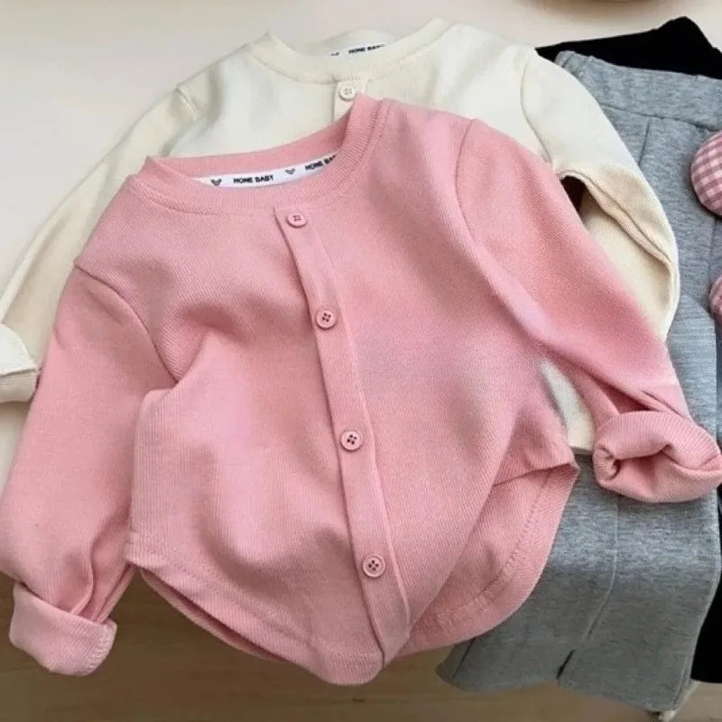 Children T-shirt Slim Top Solid Color Fashion Breasted T-shirt Long Sleeve Girls Play Undershirt Kids Clothes for Girls