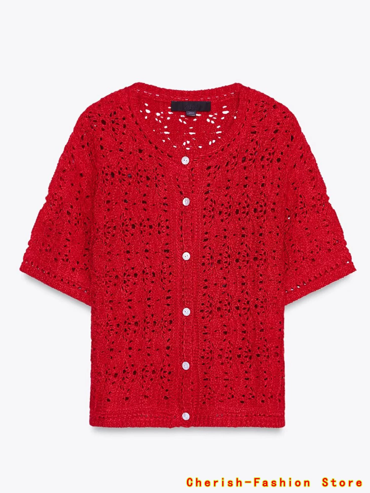 Women's Cardigan Summer 2025 New Red Knitted Short Sleeve Cutout Design Cardigan Casual Fashion Personality Versatile Knitwear