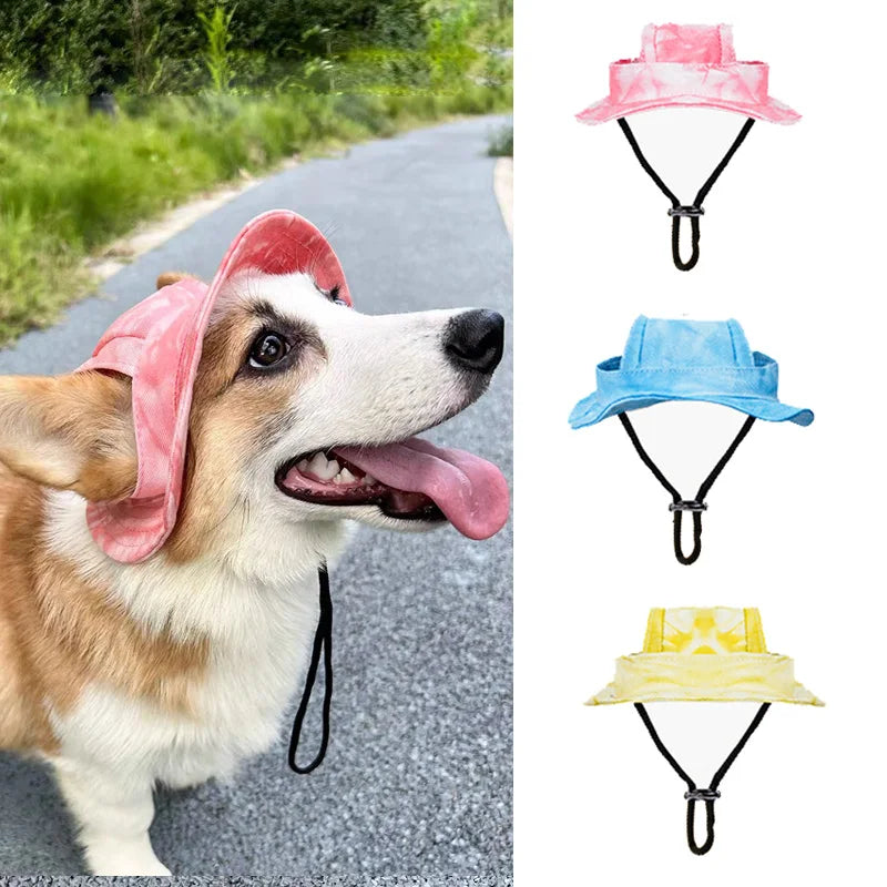 Pet Hats with Ear Holes Adjustable Baseball for Medium Small Dogs Summer Dye Cats Sun Cap Pet Outdoor Hat Supplies
