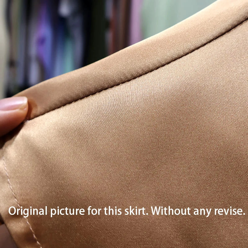 Silk Satin Skirts for Women Korean Style Champagne Office High Waist A-line Skirt Fashion Elegant Solid Long Pencil Skirt 2024