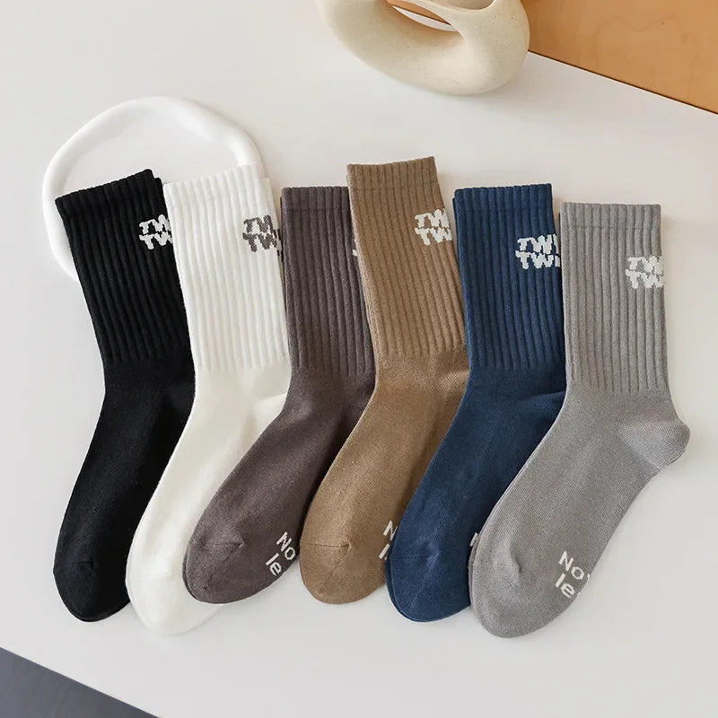 Men Socks Cotton Mid Calf Socks for Men Sports Letter Print Stockings Breathable Comfortable Stockings All Match Socks for Men
