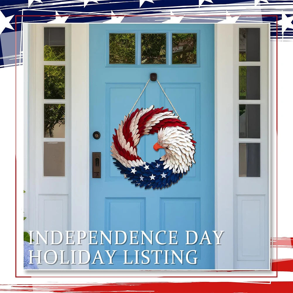 Round Porch Door Sign 4th of July Porch Decorating Independence Day Outdoor Plaque Wall Arts Decor Festival Hanging Garland