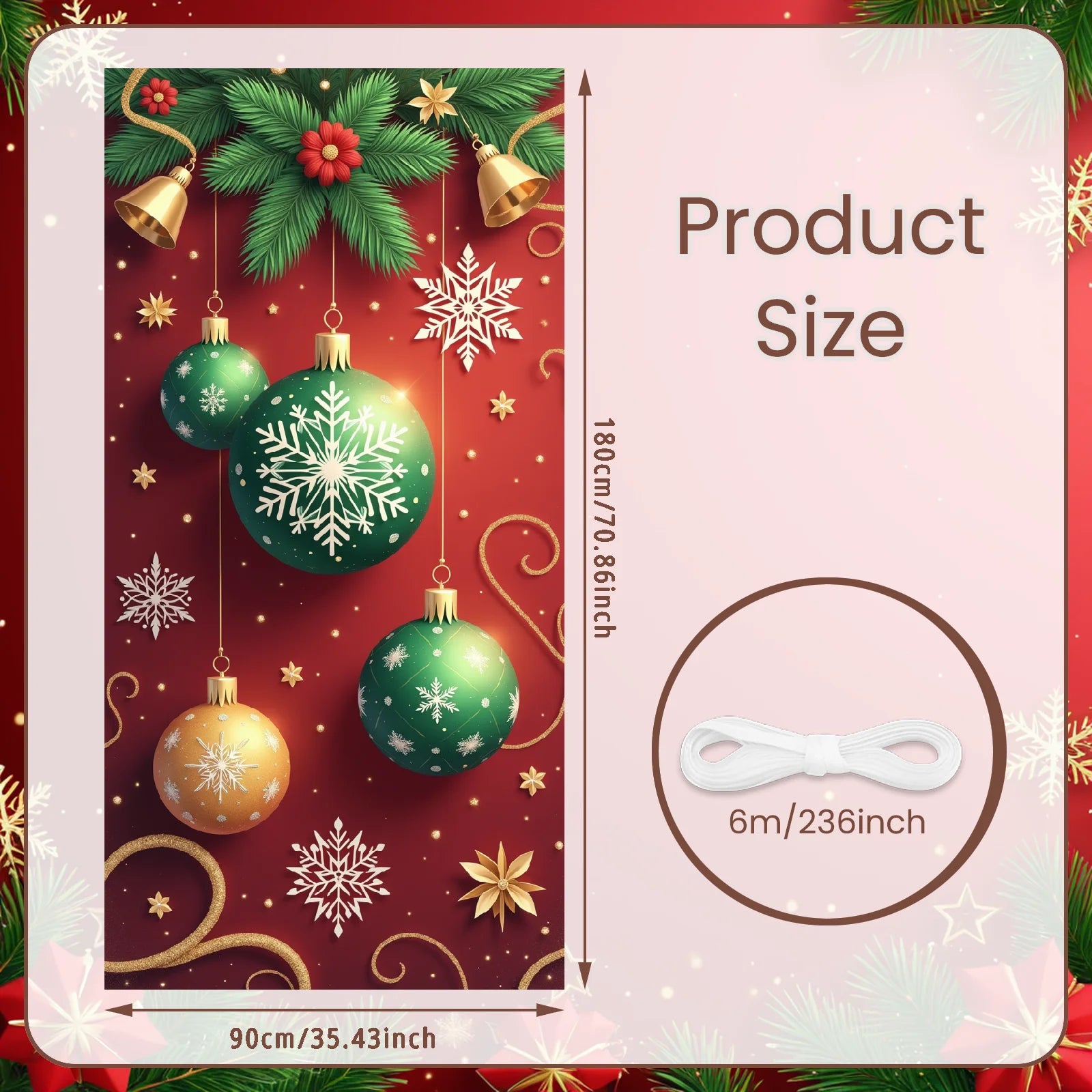 Christmas Banner Red Ornaments Holiday Decoration Snowflake Pattern Winter Festivities for Home Decoration Holiday Celebration I