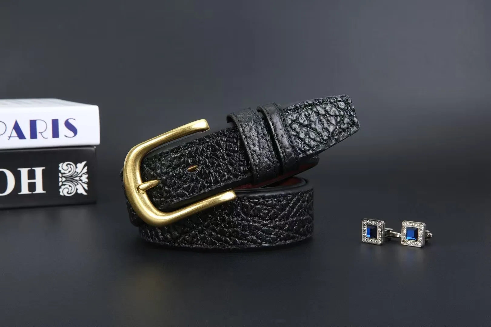 Men's leather belt made of buffalo hide, high-end trousers belt, durable with solid brass buckle, suitable for casual wear, tren