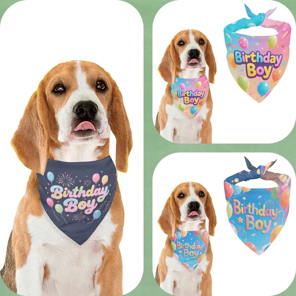 Dog Bandanas，Triangular Adjustable Cute Birthday Boy Pattern Printed Polyester，Pet Scarf ，Puppy Accessories Drool Bib