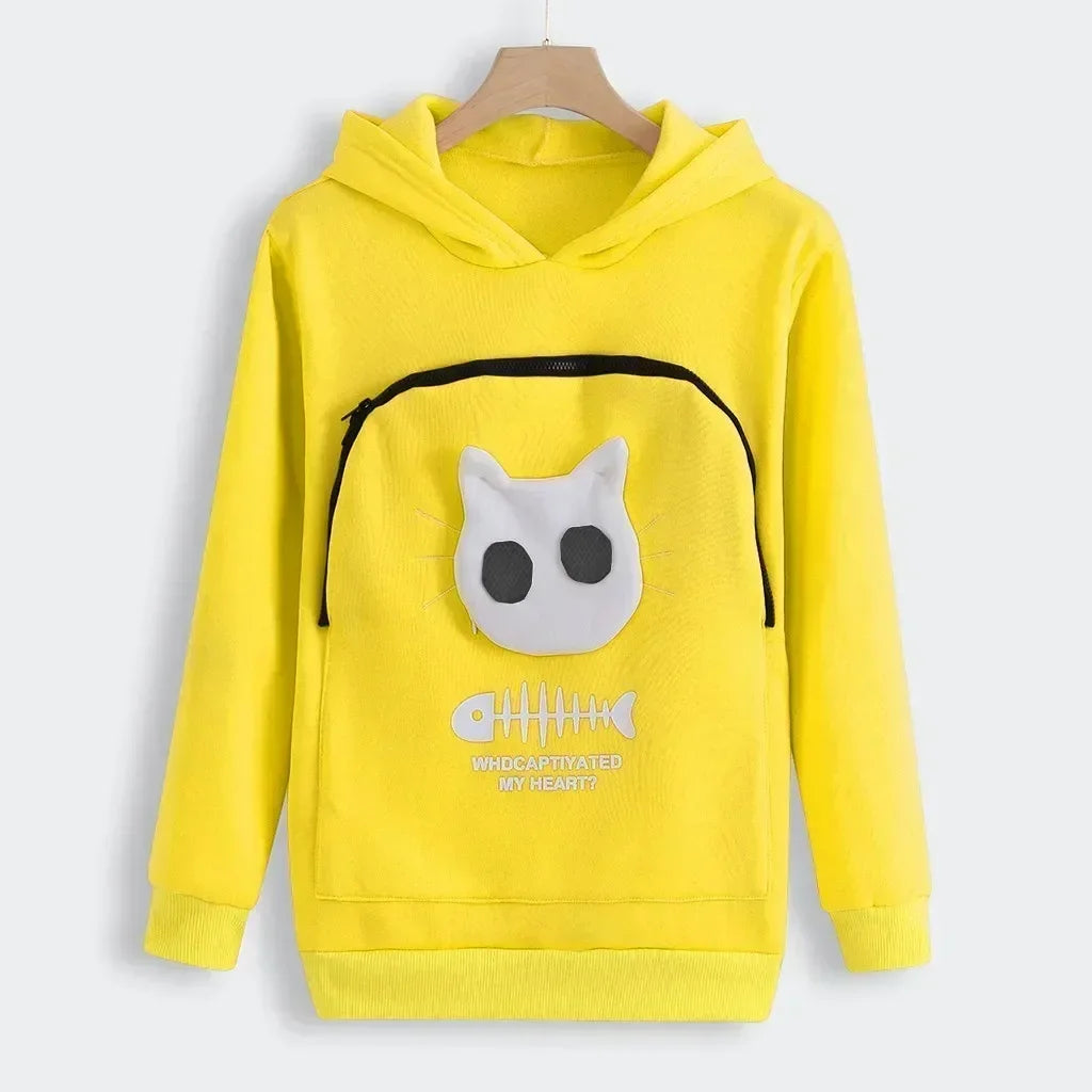 Winter Hoodies Sweatshirt Man Women Animal Pouch Hood Pullover Blouse Tops Lady Carry Dog Cat Breathable Sweatshirts 3XL