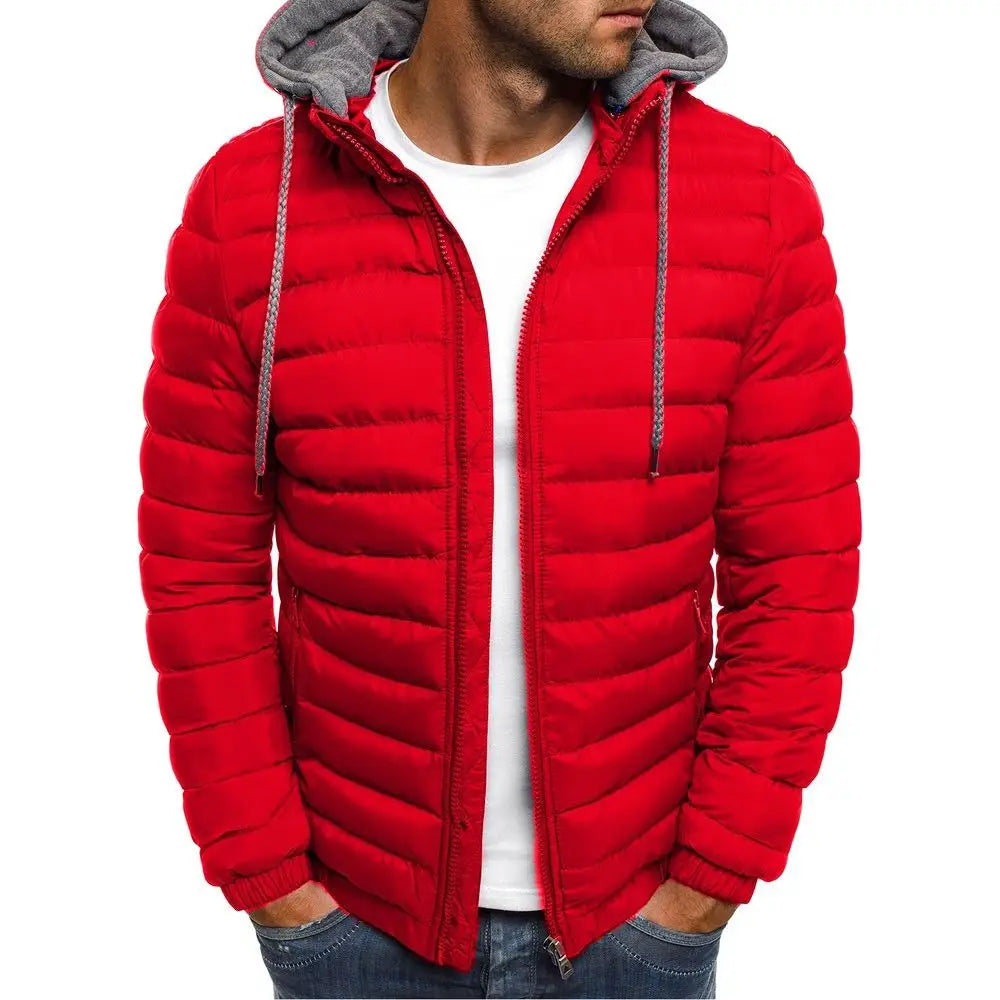 Men jacket 2025 thick stand up collar hooded solid color winter jacket men waterproof and warm business casual men jacket S-3XL