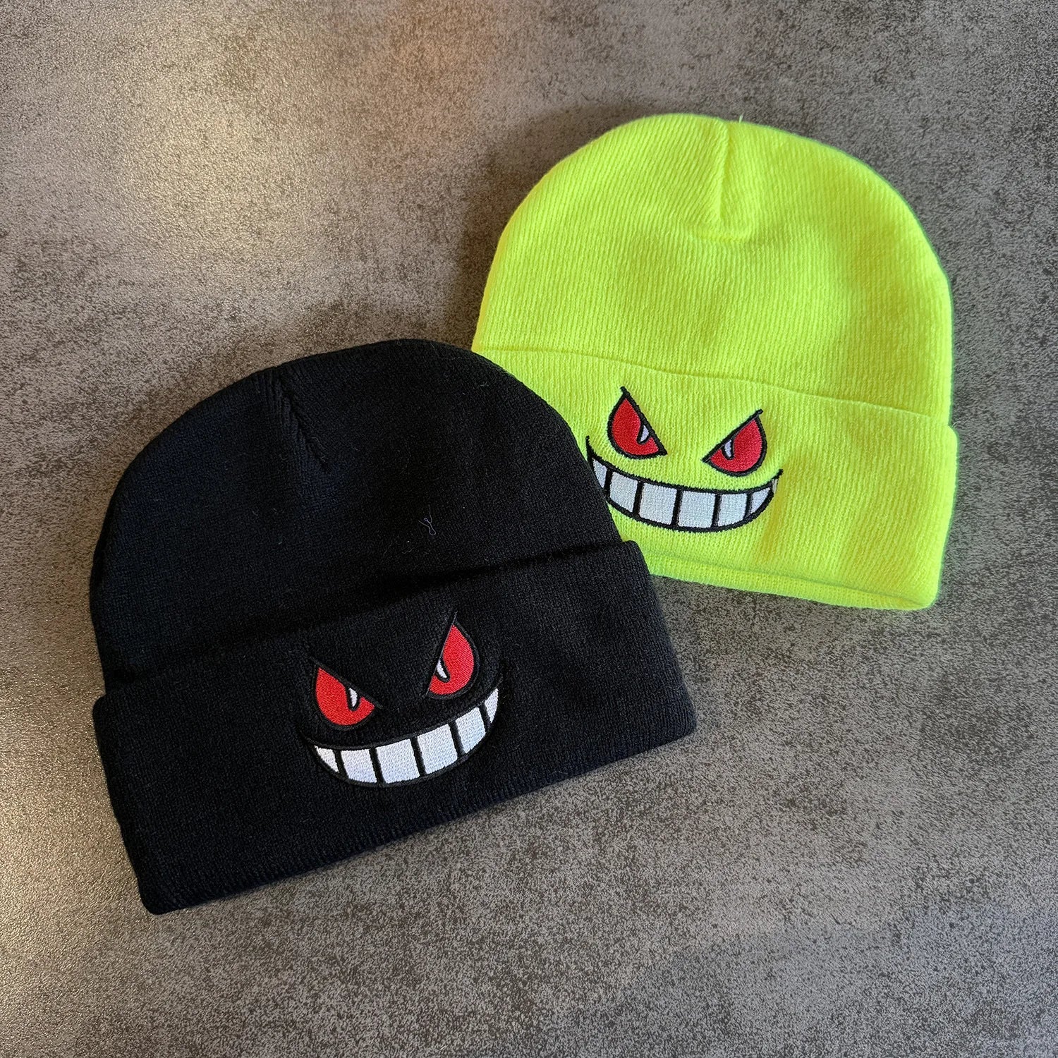 Cartoon Embroidered Beanies Popular American Anime Cartoon Embroidered Knitted Autumn Winter Warm Hat Wool Hat Gengar Beanies