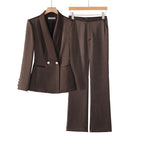 Office Ladies Formal Pant Suit 2 Piece Set Women Ebony Black Female Long Sleeve Business Work Wear Blazer Jacket And Trouser