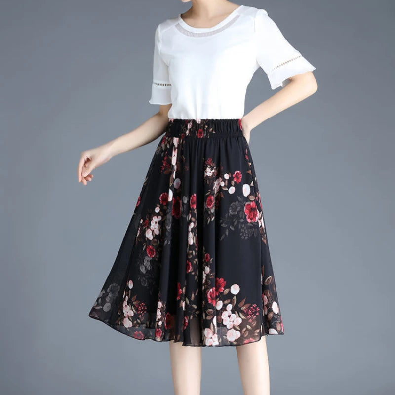 Skirts for Women Chiffon Woman Skirt Floral Midi Summer Casual New In Clothing Sales Modest Luxury Elegant High Quality V Cheap