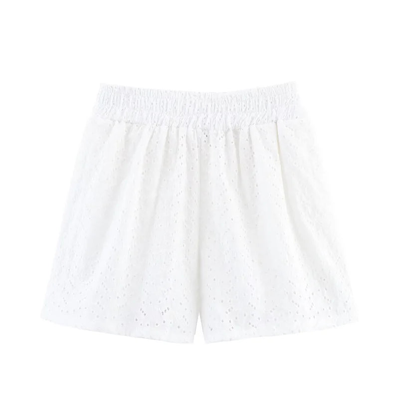 Women's Shorts New Summer 2025 White Cutout Embroidered Casual Shorts Sexy and fashionable Versatile
