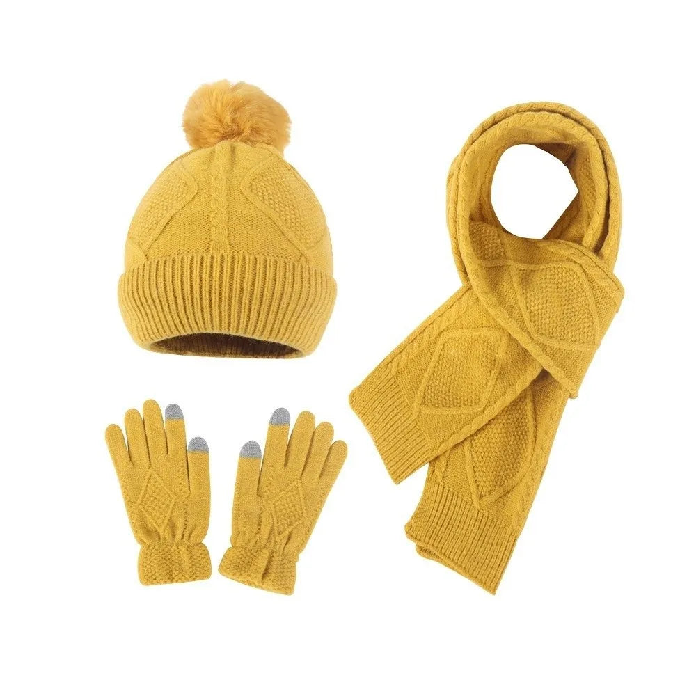 Beanies Cap Elastic Scarf and Hat Set Touch Screen Warm Cold Proof Gloves Acrylic Fibers Solid Color Pullover Cap Windproof