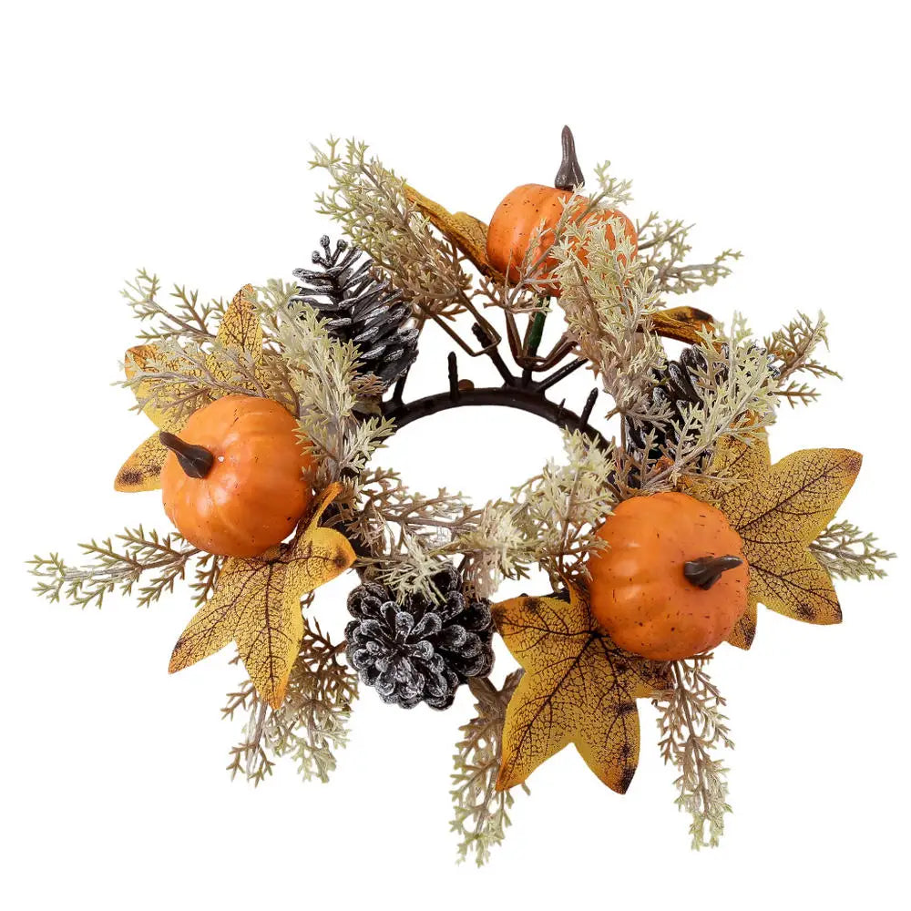 Autumn Door Wreath Christmas Halloween Decoration Pumpkin Berry Pine Cone Maple Artificial Cloth Rattan Material Home Decoration