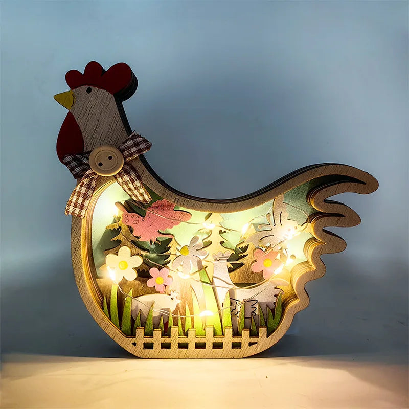 Easter Wooden Turkey Decorations Flowers Butterfly Home Tabletop Wooden Crafts Decoration