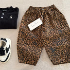 Children's pants 2025 squinting eyes spring boys and girls leopard print casual pants baby Korean wide leg small leg pants
