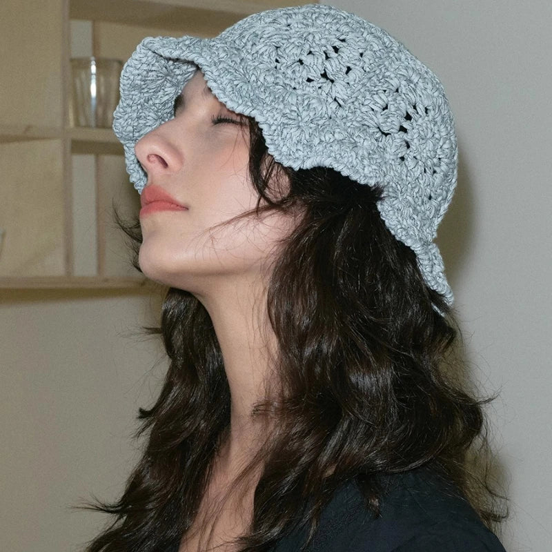 Korean Retro Hollow Crochet Knitted Bucket Hats for Men Women Summer Autumn Versatile Show Face Small Casual Basin Cap Bob Homme