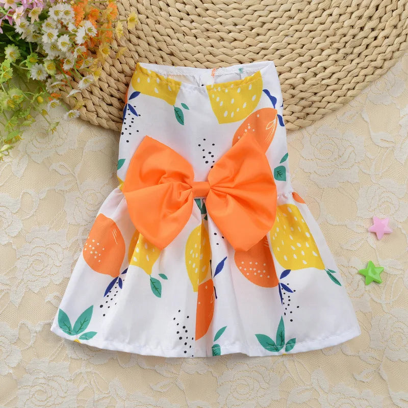 Thin Pet Pet Dresses Dress for Dogs Cats - Cute Floral Print Princess Dress with Bow, New Style Puppy Skirt for Teddy Small Pets