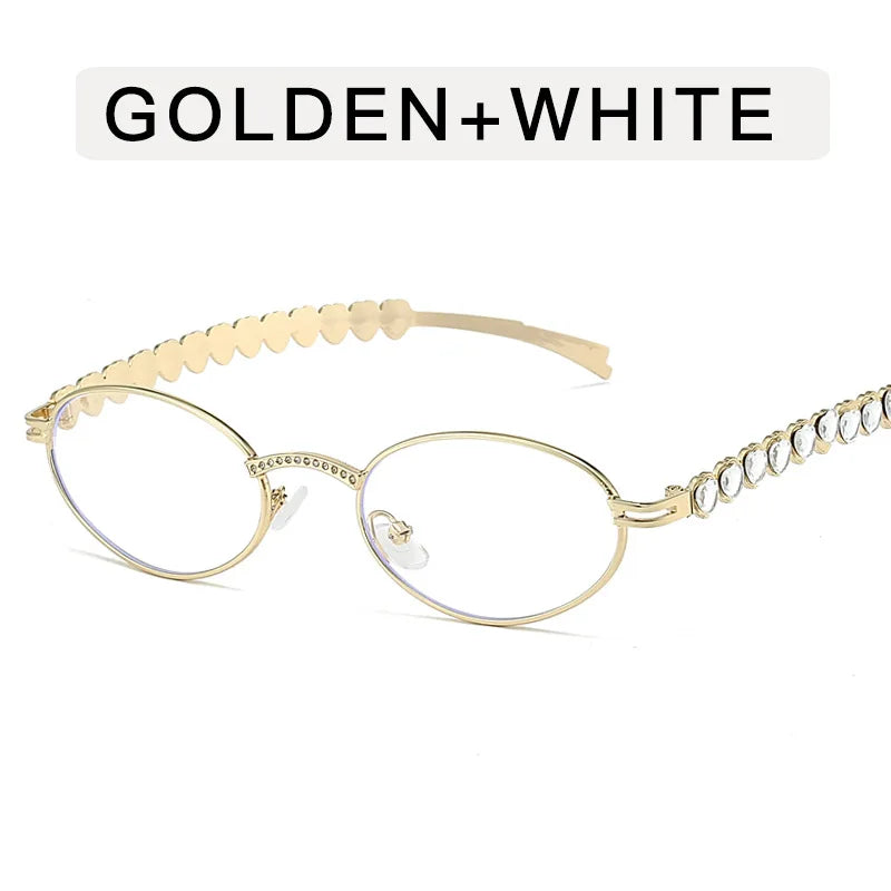 Fashion Eyeglasses Frames For Women Men Silver Oval Glasses Anti Blue Light Small Rhinestone Sunglasses With Metal Frame