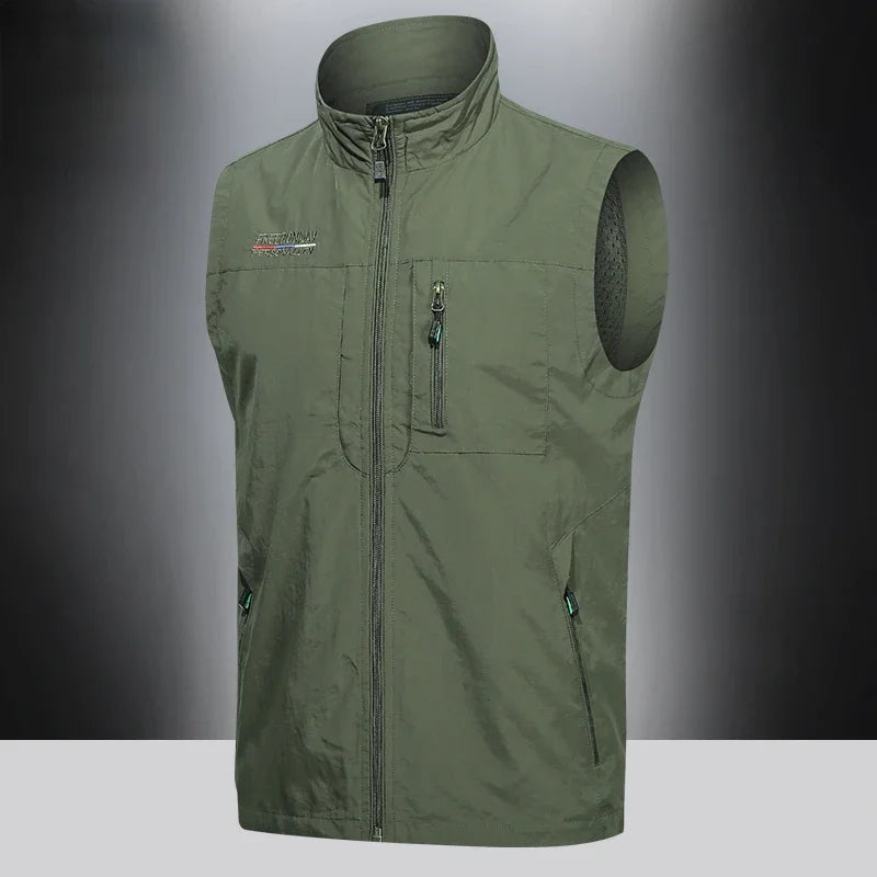 Men's Vest Thin Tooling Loose Quick Drying Outdoor Sports Multi Pocket Stand Collar Camping Fishing Vest Summer жилетка мужская
