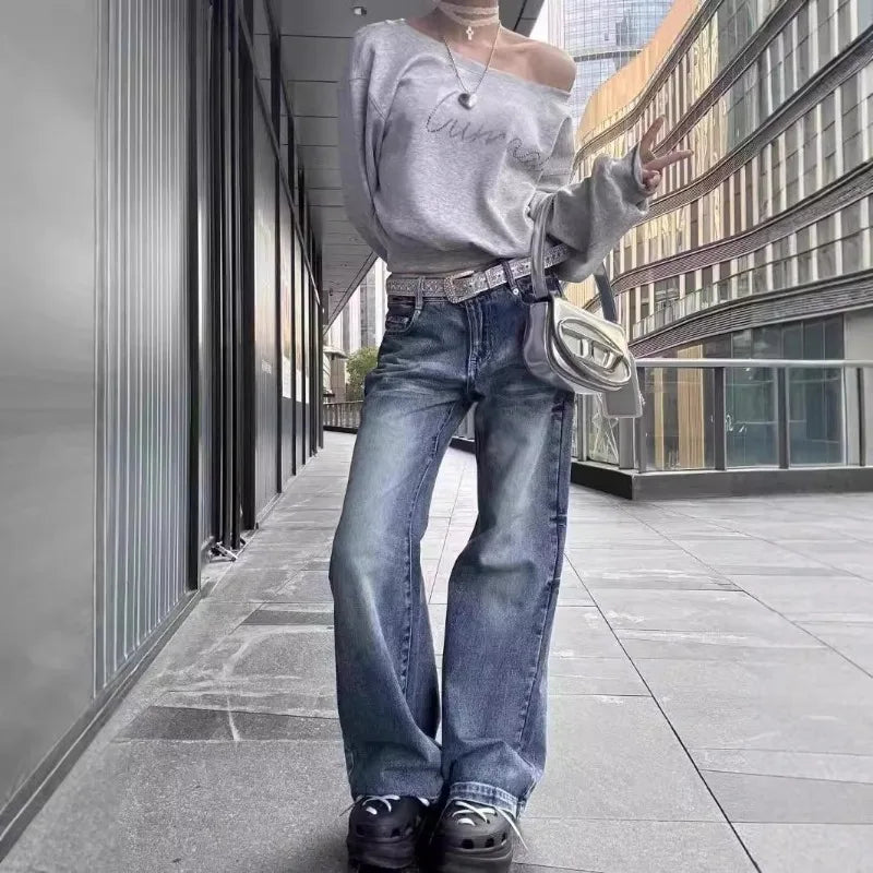 Women Hoodies Autumn Streetwear Off Shoulder Seductive Cropped All-match Sweatshirts Baggy Fashion Print Design Aesthetic Casual