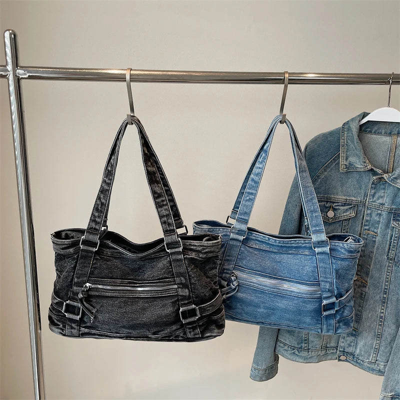 Bags women handbags ladies.Stylish New Denim Handbag, Washed and Old Shoulder Bag, Locomotive Bag, Crossbody Bags for Women