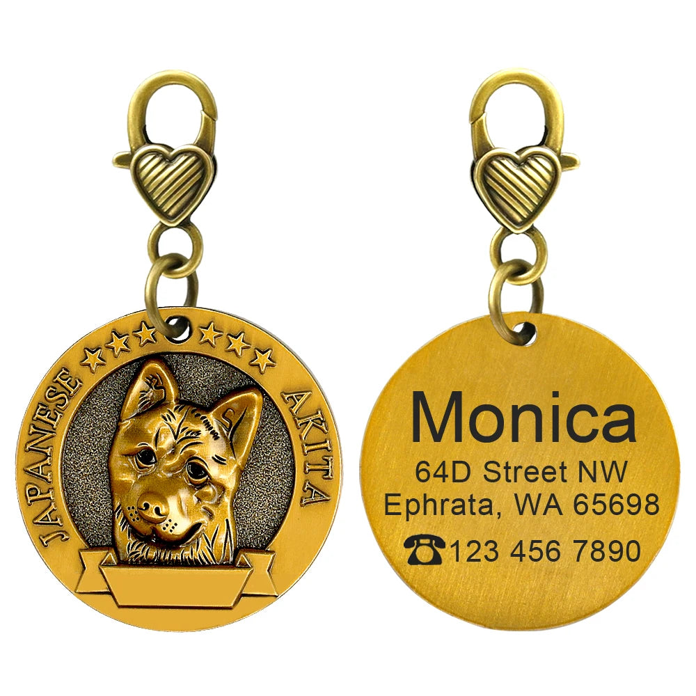 Custom Tags Personalized Dog ID Tag Custom Copper Coated Metal Engraved Large Dog Name Tags Pet Accessories for Labrador