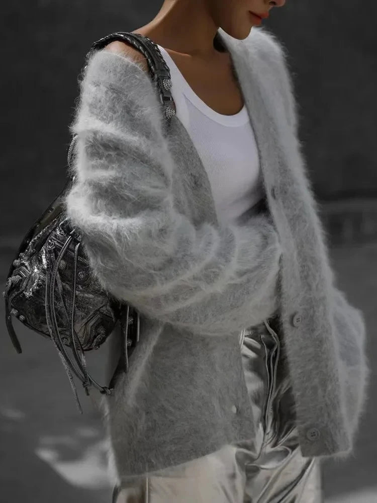 Women's Cardigans Korean Fashion V-neck Sweater Coat Long Sleeve Oversized Sweater Female Buttons Solid Knitted Jacket Women