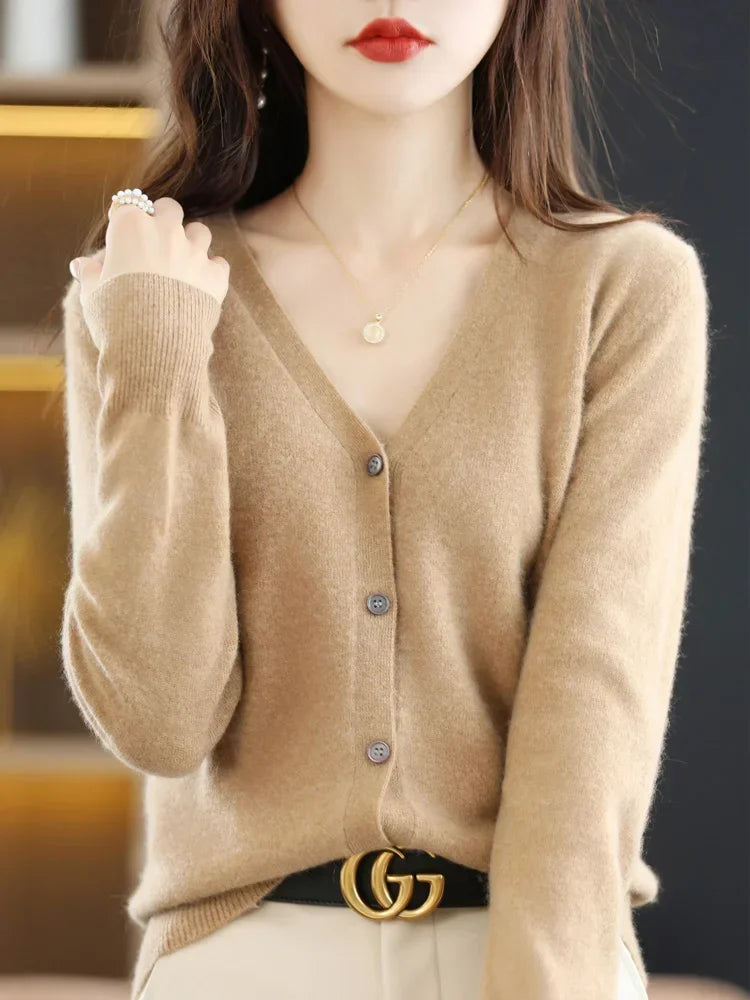 Women Cardigans Spring Autumn V-neck Single Breasted Short Slim Lady Knitwear Tops Solid Korean Fashion Sweaters