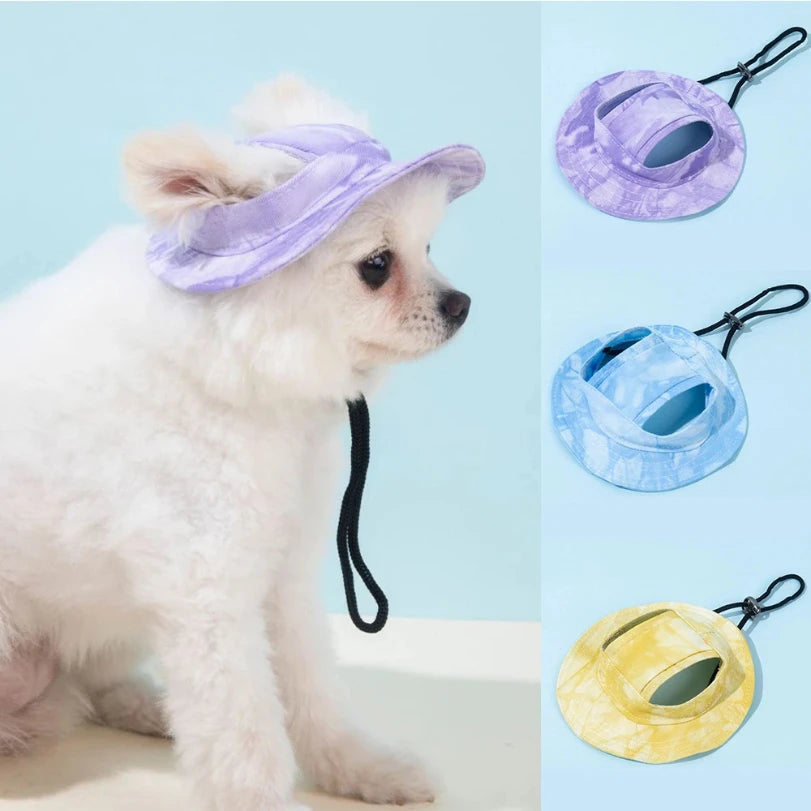 Pet Hats with Ear Holes Summer Outdoor Cute Dog Cat Hat Colorful Adjustable Baseball Cap for Small Medium Dogs Cats Pet Supplies