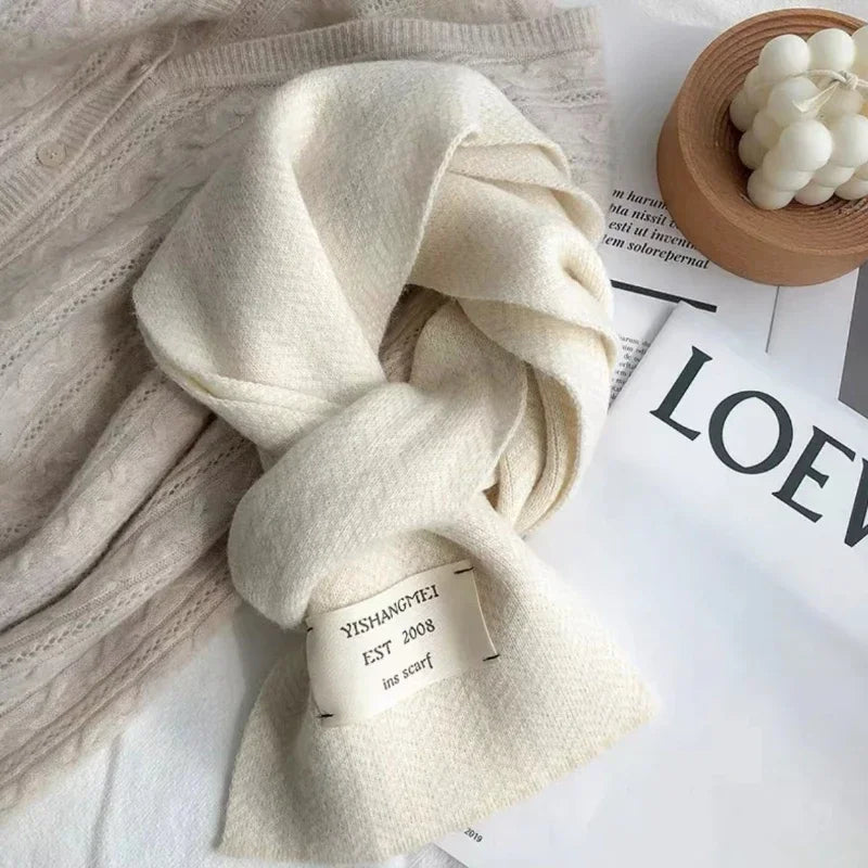 Women Winter Scarves High Quality Knitted Scarf Korean Style White Vintage Stripe Pattern Scarves Winter Outdoor Warm Scarves