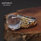 925 Sterling Silver Statement Ring for Women Large Ball Crystal Natural Gemstone Irregular Unique Design Exaggerated Jewelry