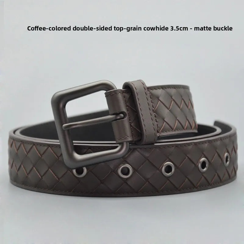 PLULUSA Hanrted Leather Belt for Men Genuine Top Layer Cowhide Bule Pure Handwoven Men's Belt Versatile Sli Belt