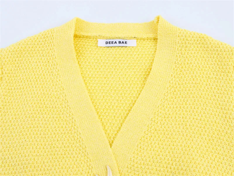 Women's cardigan  new summer style for 2025  yellow short-sleeve knitted jacket  star button decoration casual fashion