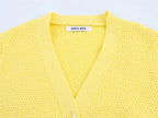 Women's cardigan  new summer style for 2025  yellow short-sleeve knitted jacket  star button decoration casual fashion
