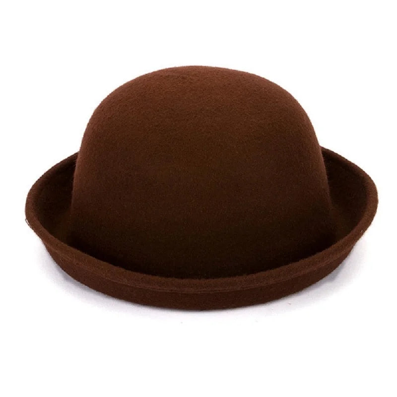Fashion Winter Hat Fedora Vintage Women Children Trendy Wool Felt Bowler Derby Floppy Hats For Girls Women