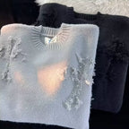 Winter Ripped Sweater Men's Round Neck Pullover High Street American Retro Japanese Style Solid Color Sweater For Teenagers