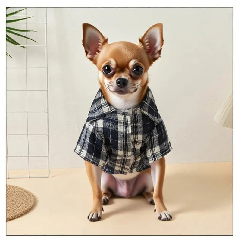 Checked dog shirts, puppy clothes, small and medium-sized soft pet T-shirts, holiday shirts are suitable for all seasons