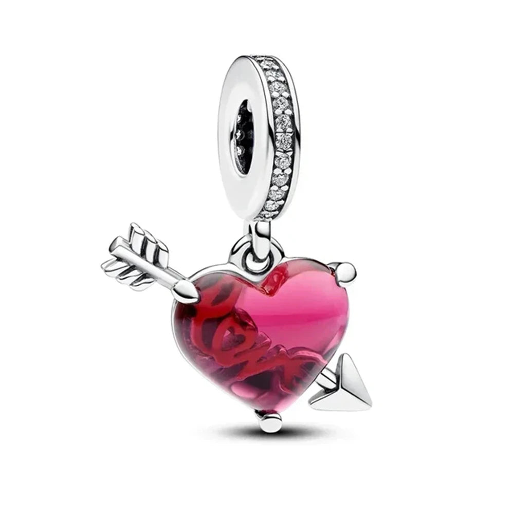 Valentine's Day 925 Silver Love Heart Flower Charm Mother Balloon Mom Bead Lock You Dangle Fit Original Bracelet Jewelry Pendant