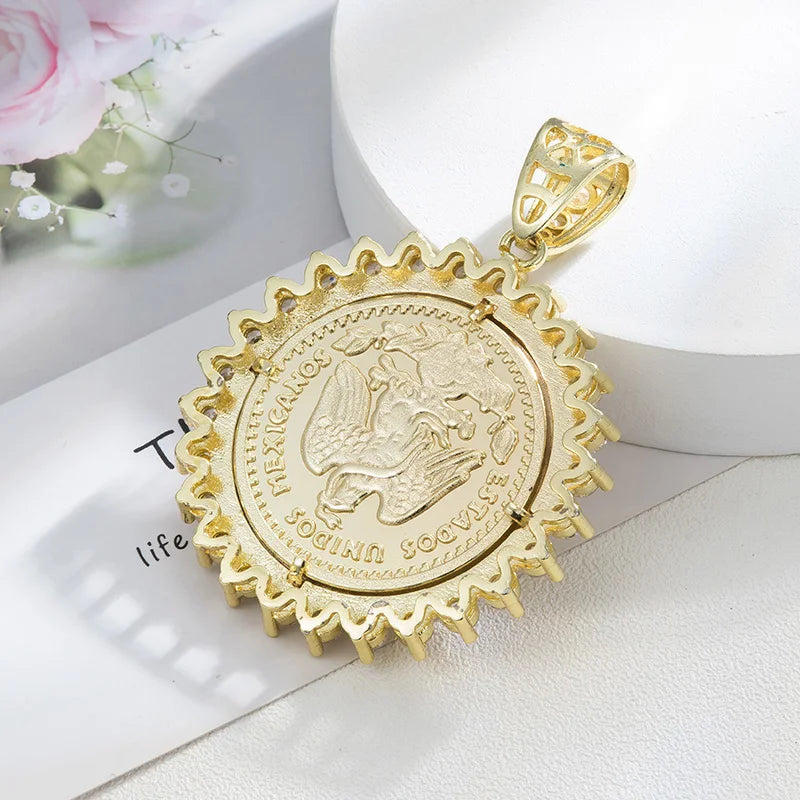 Pendants Catholic  virgin guadalupe  14K Gold Plated  50 Peso CZ  Medal Style  pendant for men  accessories Religious Pendants